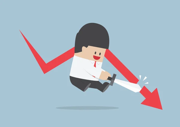 İşadamı düşen grafik, borsa, finans conce kesmek
