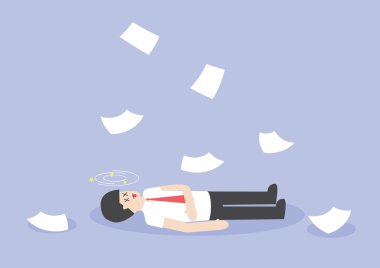 Businessman work hard and unconscious on the floor clipart