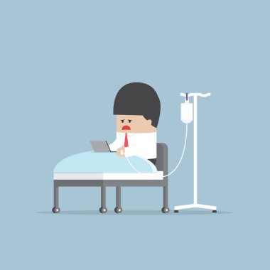 Hasta işadamı hastane yatağında çalışkan