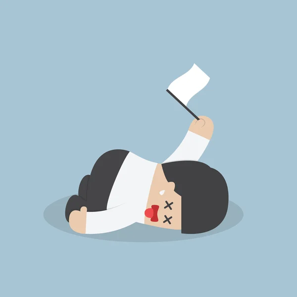 Exhausted businessman lying down on the floor and surrender — Stock Illustration Exhausted businessman lying down on the floor and surrender Stock Vector