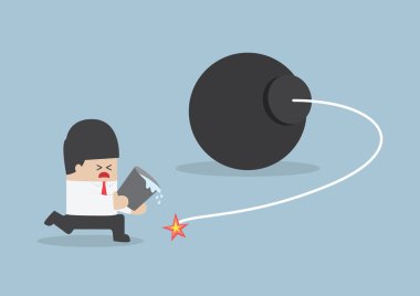 Su kova tutarak ve bombayı durdurmaya çalışırken iş adamı