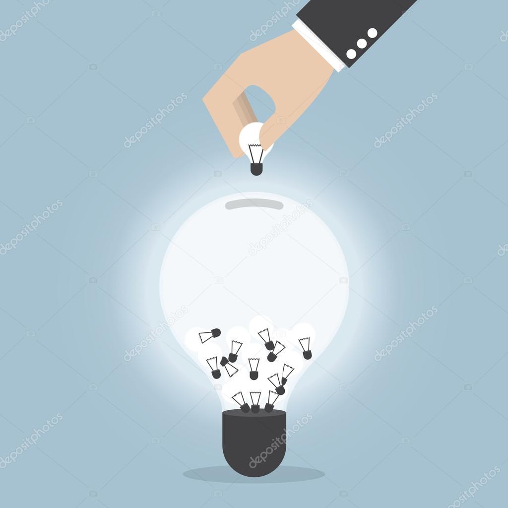 Businessman hand collecting light bulb of idea