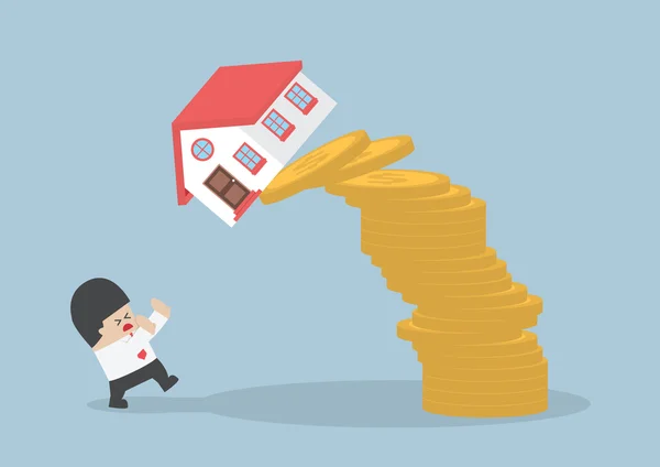 Businessman and falling house and coins — Stock vektor