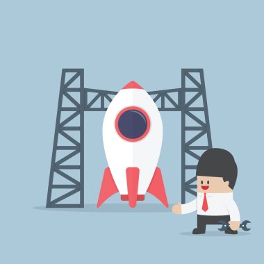 Rocket startup, Businessman build space shuttle