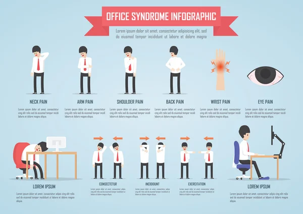 Office syndrom infographic mallen design — Stock vektor