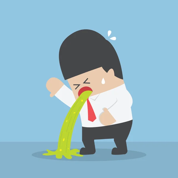 Sick businessman vomiting on the floor — Stock Vector