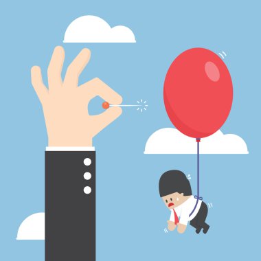 İşadamı el iğne rakibi balon pop için bastırıyor