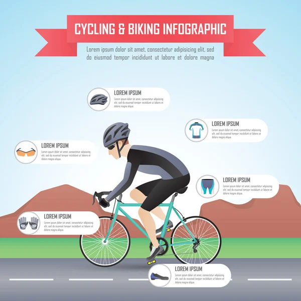 Radfahren oder Radfahren Infografik-Design-Vorlage — Stockvektor