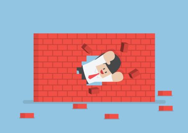 Businessman breaking through the wall clipart