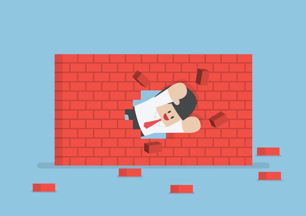 Empresario rompiendo la pared — Vector de stock