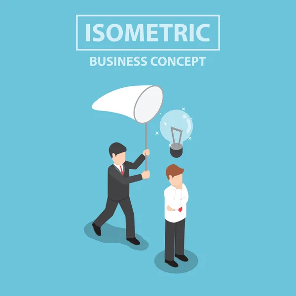 Isometrische zakenman gloeilamp van idee stelen — Stockvector