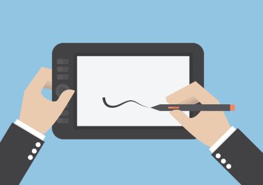 İşadamı eller üzerinde grafik tablet çizim