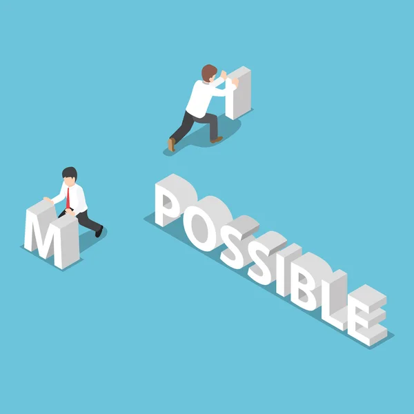 Homme d'affaires isométrique changer le mot impossible à possible — Image vectorielle