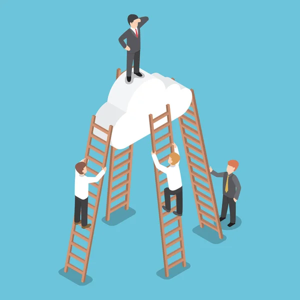 İzometrik işadamı bulut üzerinde duran ve etrafına bak