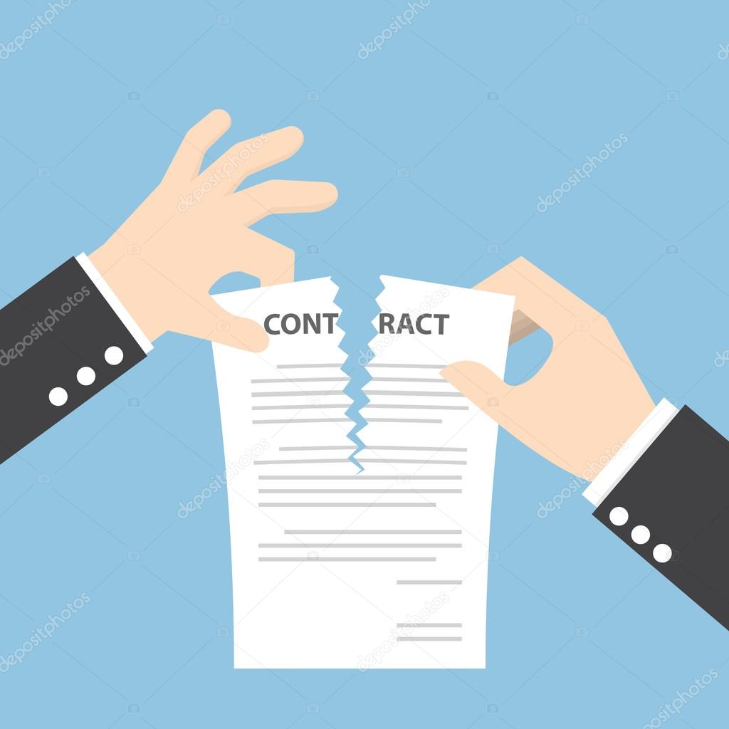 Businessman hands tearing apart contract document