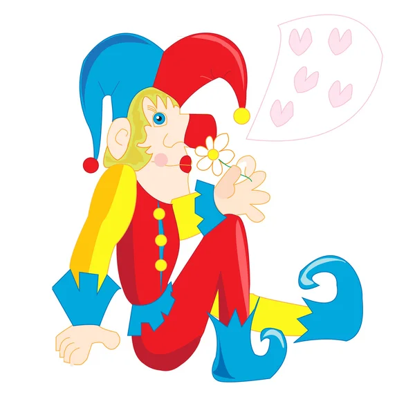 Illustration d'un clown mignon amoureux des rêves et des odeurs — Image vectorielle