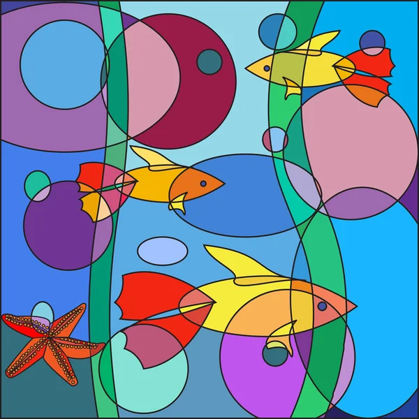 Güzel renkli Doodle balık soyut deniz arka plan üzerinde