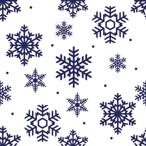 Patrón de invierno sin costuras de copos de nieve calados azules sobre un fondo blanco — Vector de stock