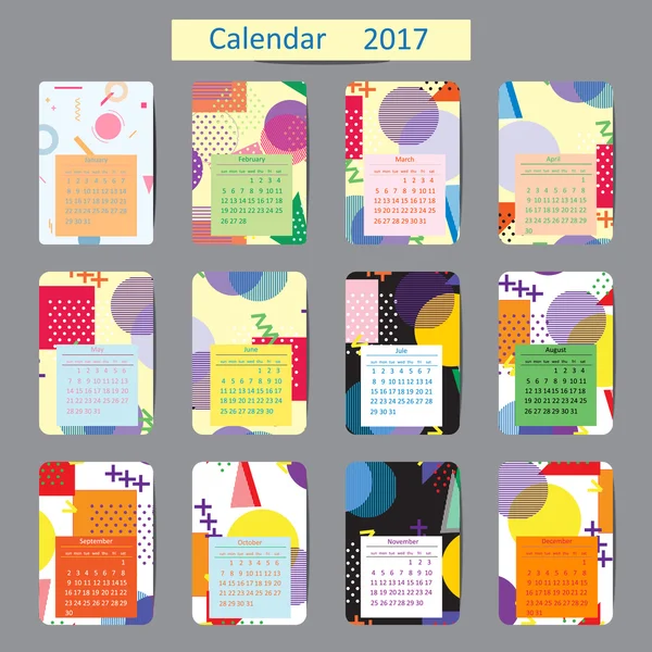 Календар 2017 року. Візерунки з геометричним фоном. Векторні . — стоковий вектор