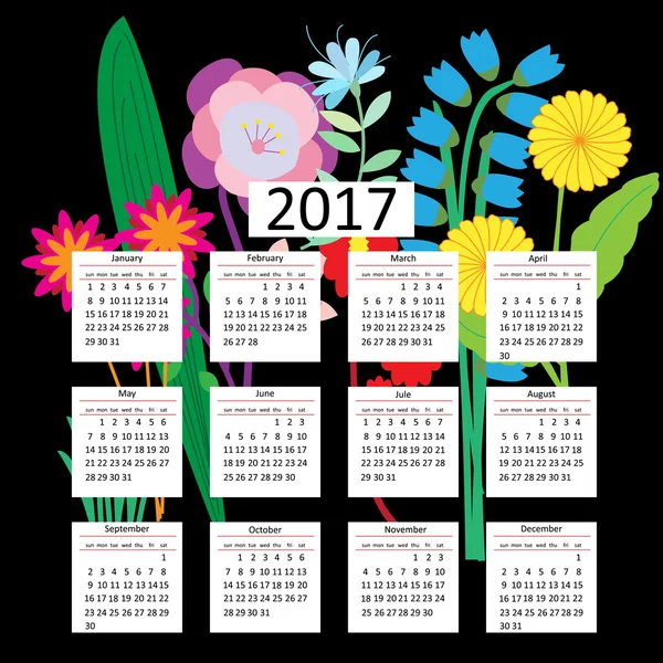 Calendário para 2017, no contexto de um padrão floral abstrato — Vetor de Stock