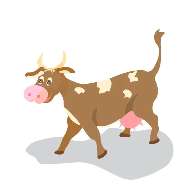 Cute Cheerful Cow Farm Animal Isolated White Background Vector Illustration — Stock Vector