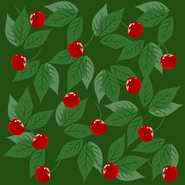 Yapraklı kiraz dalı ve olgun parlak böğürtlenler, vektör çizimi