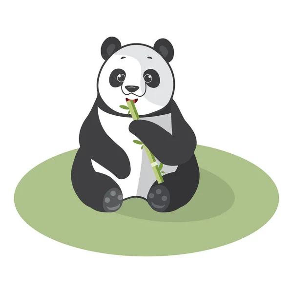 Młody Panda Siedzi Bambusową Łodygą Łapach Ilustracja Wektor — Wektor stockowy