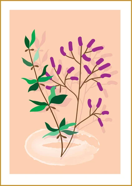 葉を持つ抽象的な構成としてミニマリズム植物ベクトルイラスト アートギャラリーに最適です 現代のウォールアートポスター 最小限のインテリアデザイン — ストックベクタ