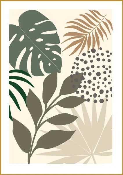 Fantástico Collage Hojas Tropicales Varios Objetos Decorativos Manchas Vector — Archivo Imágenes Vectoriales