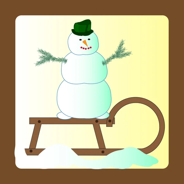 Snowman on a sled — Stock Vector