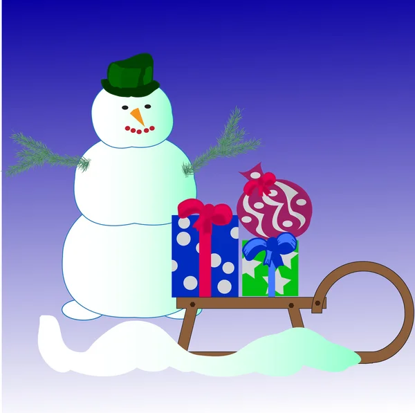 Snowman and gifts — Stock Vector