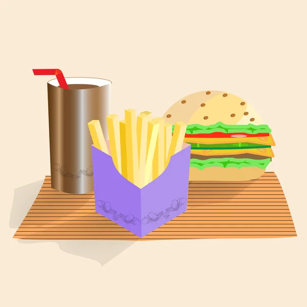 Grupo de produtos de fast food. Ilustração — Vetor de Stock