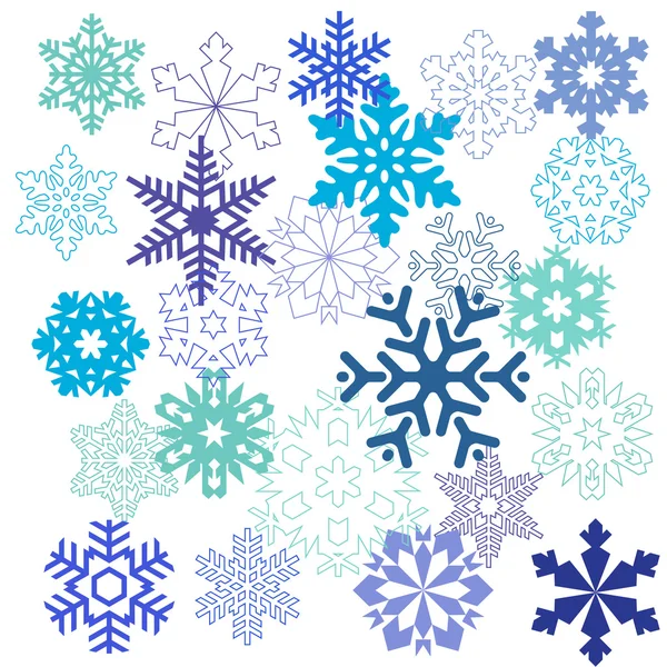 青い色の異なった形態での雪片のパターン — ストックベクタ