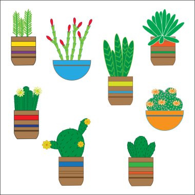 Elle çizilmiş sulu küme. Doodle çiçek tencere. Vektör botanik