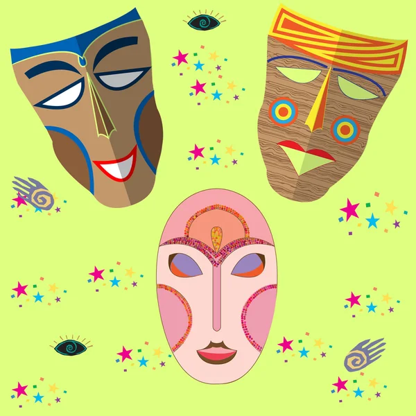 African masks. Vector set — Stock Vector