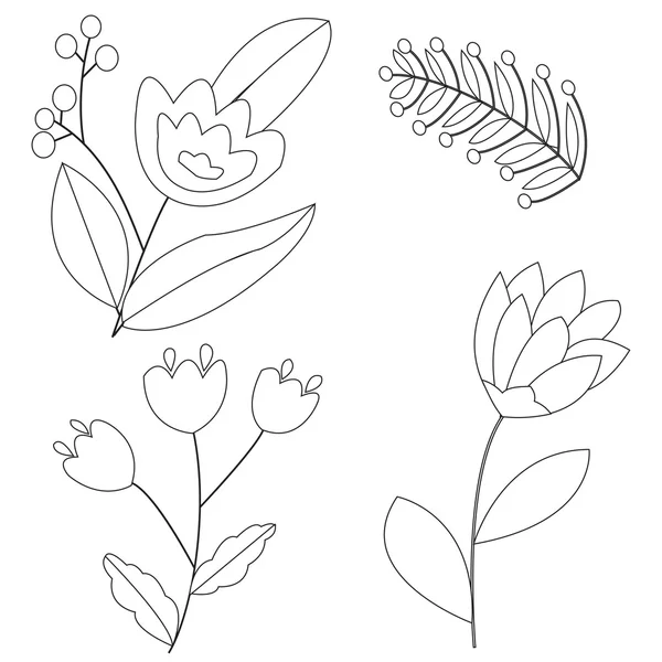 Set Doodle gezeichnete Blumen isoliert auf weißem Hintergrund für das Design — Stockvektor