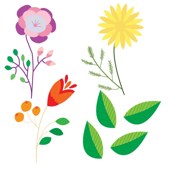 Σύνολο doodle συντάσσονται λουλούδια που απομονώνονται σε λευκό φόντο για σχεδιασμό — Διανυσματικό Αρχείο