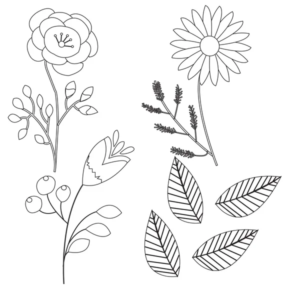 Σύνολο doodle συντάσσονται λουλούδια που απομονώνονται σε λευκό φόντο για σχεδιασμό — Διανυσματικό Αρχείο