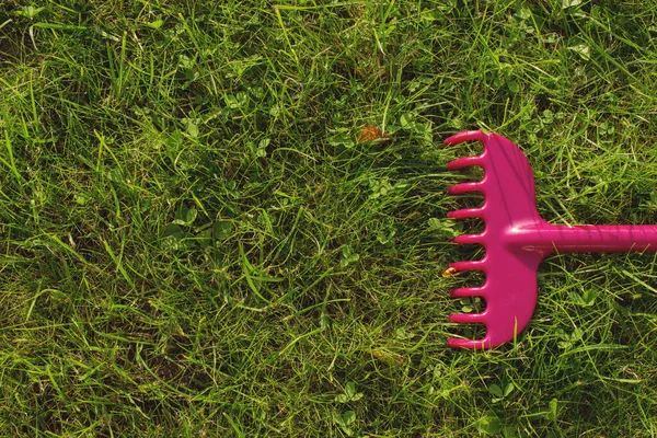 Çim kesme makinelerinde plastik tırmık, bahçe aletleri. Tarım, bahçe ekipmanları konsepti