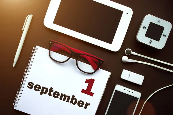 September 1St Day Month Calendar Date Office Workplace Laptop Notebook — Stock Photo, Image