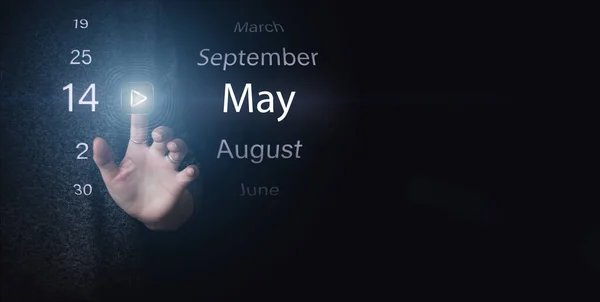 Мая День Месяца Дата Календаря Ручной Щелчок Светящейся Иконки Play — стоковое фото