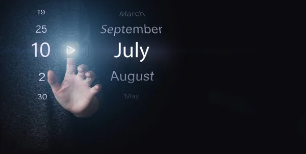 July 10Th Day Month Calendar Date Hand Click Luminous Icon — Stock Photo, Image
