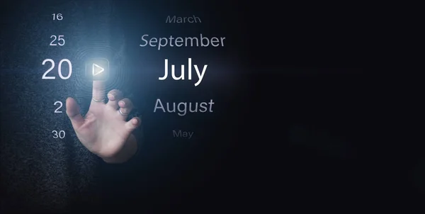 July 20Th Day Month Calendar Date Hand Click Luminous Icon — Stock Photo, Image