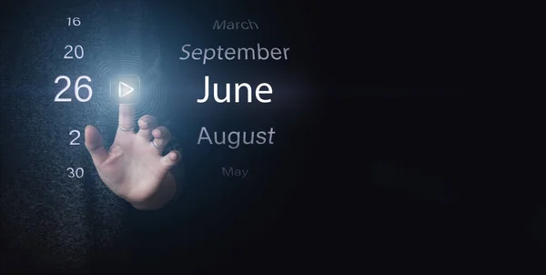 June 26Th Day Month Calendar Date Hand Click Luminous Icon — Stock Photo, Image