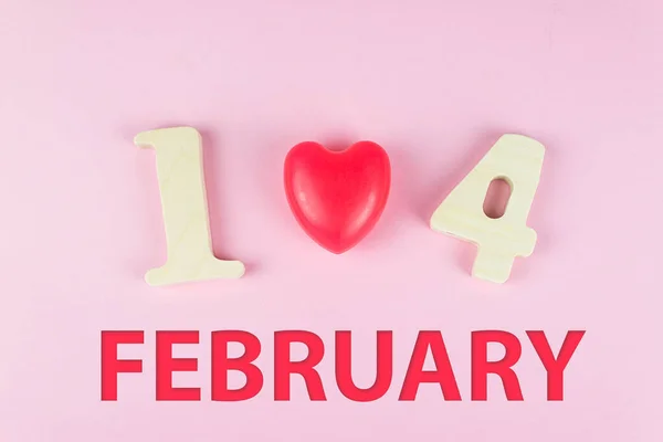 Feliz San Valentín Concepto Primer Plano Madera Número Texto Febrero —  Fotos de Stock