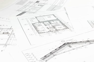 Mimari projenin bir parçası. Mimari plan, teknik proje ve inşaatlar. Mühendislik ve mimari çizimler
