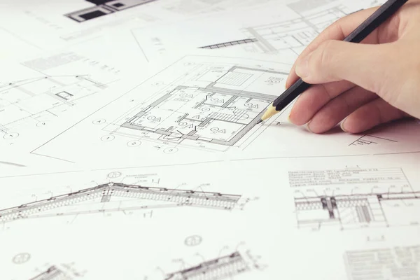 Architect Engineer Creates Working Drawing Sketch Building House Building Architectural Royalty Free Stock Images