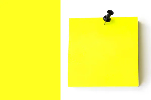 Empty Yellow Post Black Pin White Yellow Background Inglés Nota — Foto de Stock