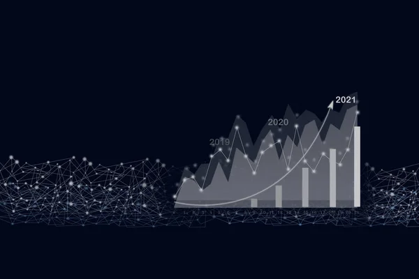 Wirtualny Hologram Statystyk Wykresów Wykresów Strzałką Górę Ciemnym Tle Rozwój — Zdjęcie stockowe