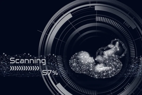 Bilgisayar taraması, koyu mavi arka planda sağlıklı bir bebeğin 3 boyutlu görüntüsü. Hamilelik planı